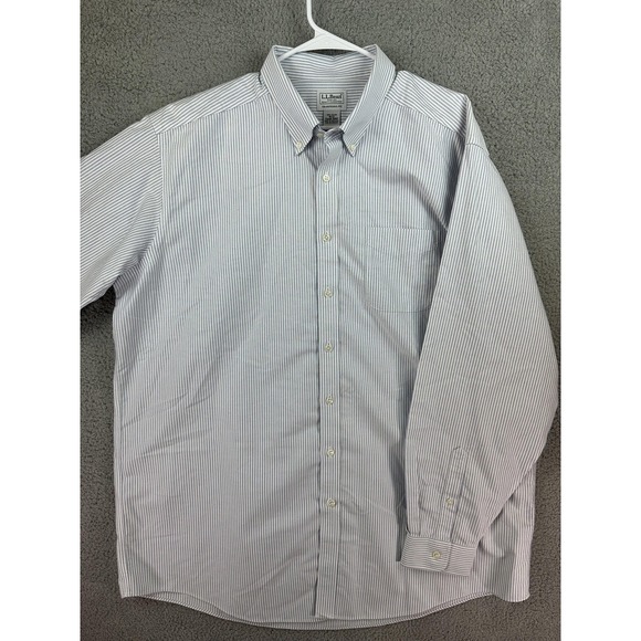 LL Bean Shirt Mens XL Blue White Pin Striped Oxford Button Down Traditional Fit